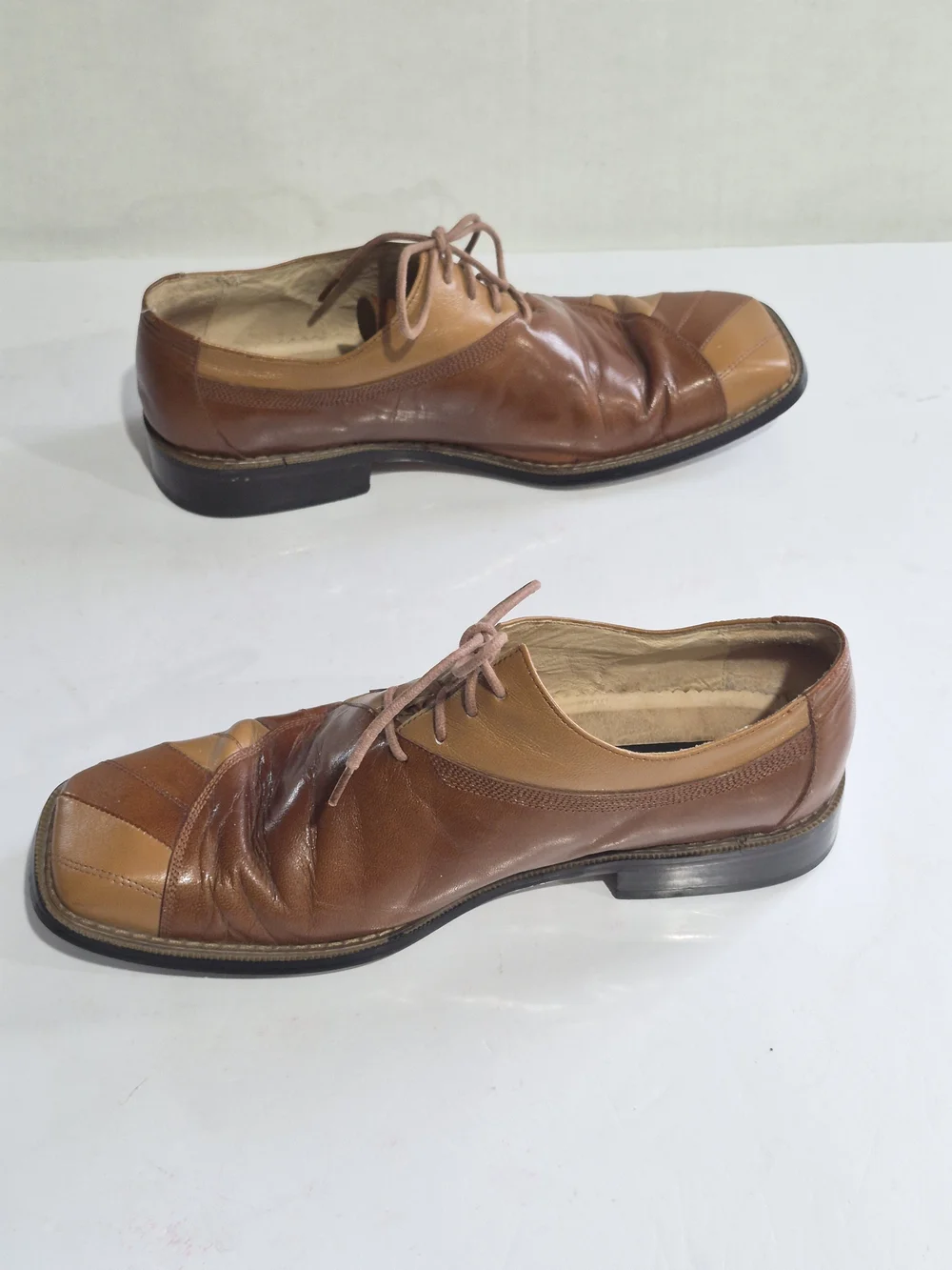 Giovanni Men's Two-Tone Brown Leather Lace-Up Dress Shoes Size 9